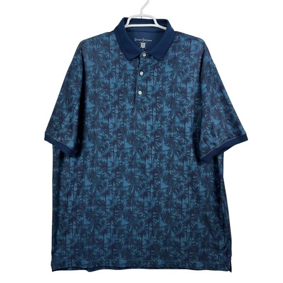 Men's Hickey Freeman Blue Polo Palm Print Short Sleeve Performance Golf Shirt XL - Picture 1 of 10